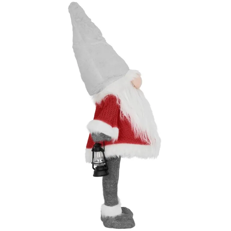 LED Wichtel-Figur 80 cm Rot/Grau aus Kunststoff und Polyester