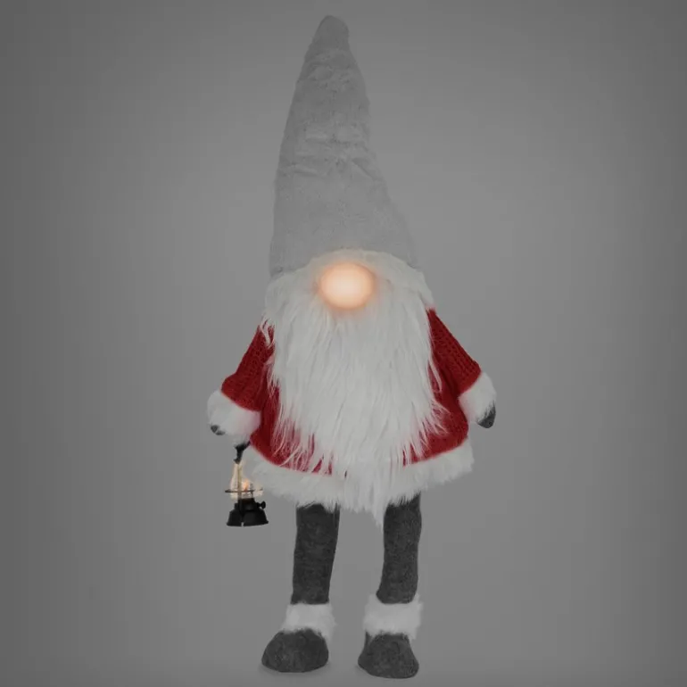 LED Wichtel-Figur 80 cm Rot/Grau aus Kunststoff und Polyester