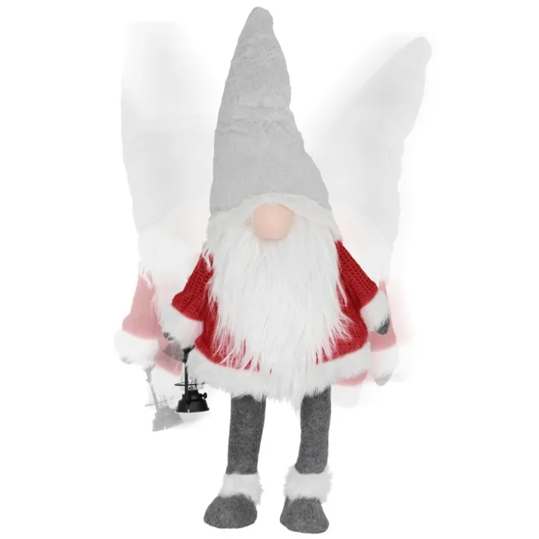 LED Wichtel-Figur 80 cm Rot/Grau aus Kunststoff und Polyester