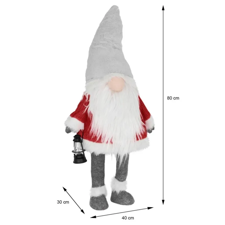 LED Wichtel-Figur 80 cm Rot/Grau aus Kunststoff und Polyester
