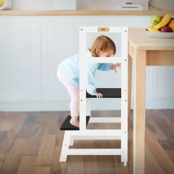 Lernturm für Kinder ab 1 Jahr weiß/schwarz mit höhenverstellbarer Plattform aus Holz von Joyz