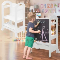 Lernturm 2in1 für Kinder ab 1 Jahr Weiß aus Holz inkl. Tafel von Joyz