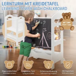 Lernturm 2in1 für Kinder ab 1 Jahr Weiß aus Holz inkl. Tafel von Joyz