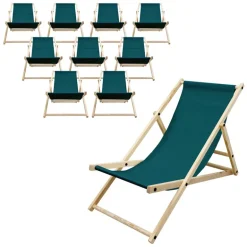 Liegestuhl 10er Set klappbar aus Holz 3 Liegepositionen bis 120 kg Dunkelgrün