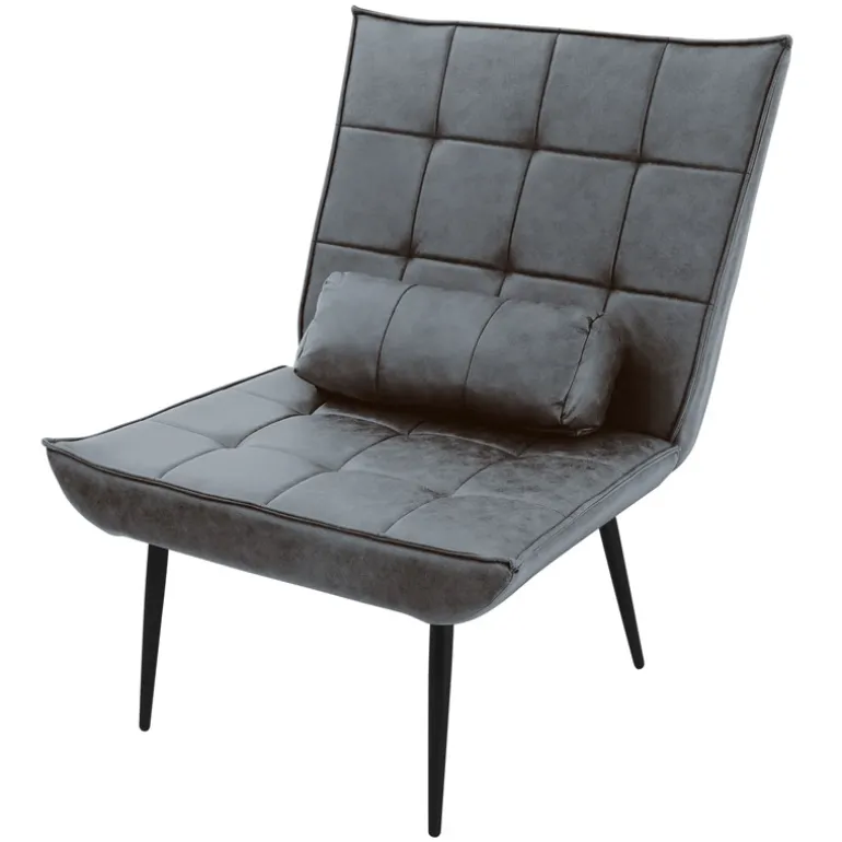 Lounge Chair aus Kunstleder Anthrazit Polstersessel mit Lendenkissen Relaxsessel ML-Design