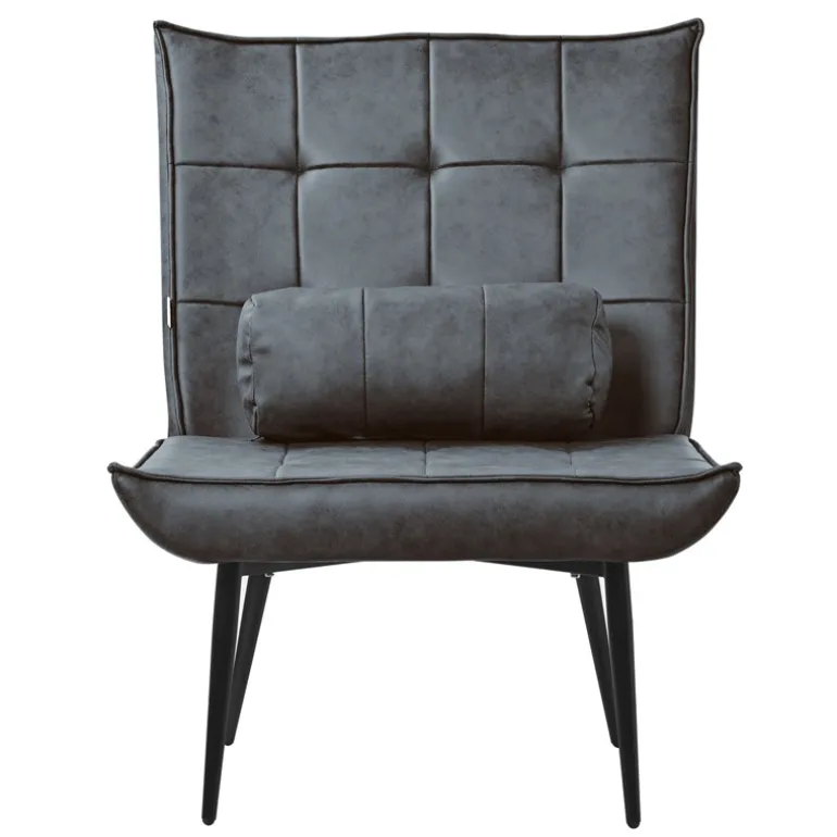 Lounge Chair aus Kunstleder Anthrazit Polstersessel mit Lendenkissen Relaxsessel ML-Design