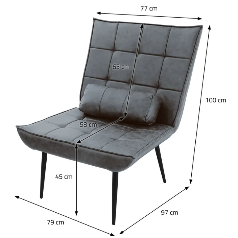 Lounge Chair aus Kunstleder Anthrazit Polstersessel mit Lendenkissen Relaxsessel ML-Design
