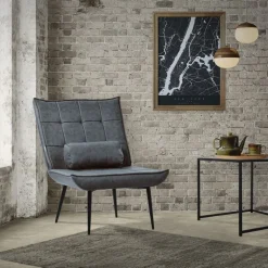 Lounge Chair aus Kunstleder Anthrazit Polstersessel mit Lendenkissen Relaxsessel ML-Design