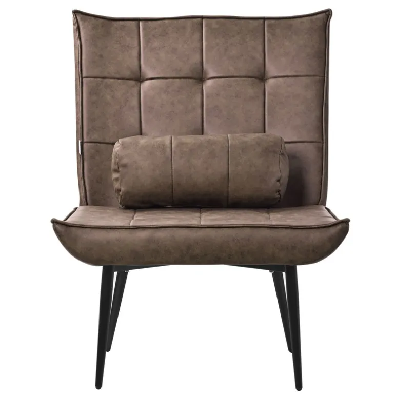 Lounge Chair aus Kunstleder Braun Polstersessel mit Lendenkissen Relaxsessel ML-Design