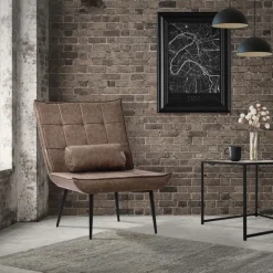 Lounge Chair aus Kunstleder Braun Polstersessel mit Lendenkissen Relaxsessel ML-Design