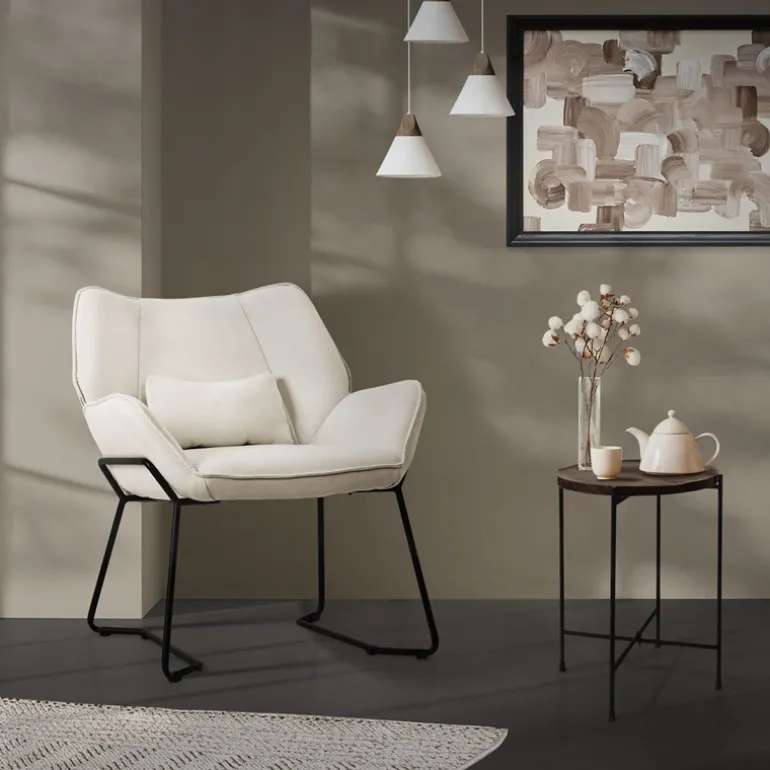 Loungesessel mit Armlehnen Beige Relaxsessel mit Leinenbezug ML-Design