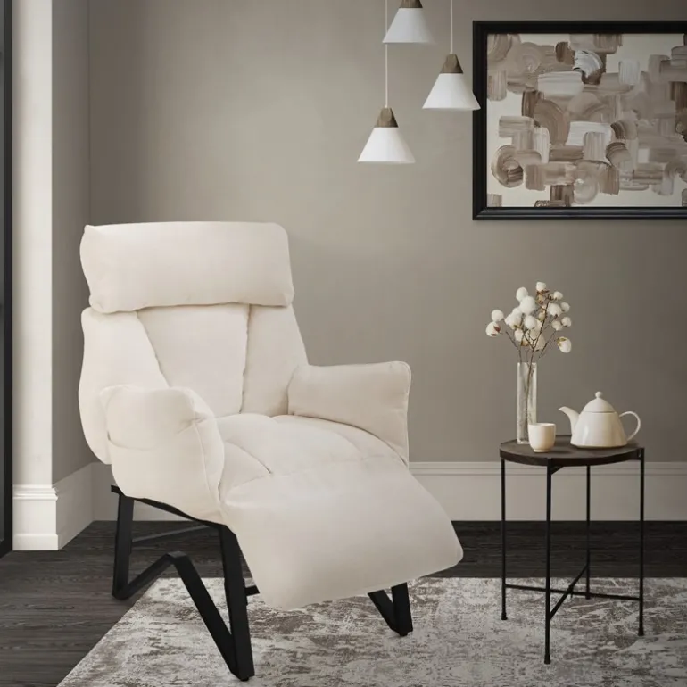 Loungesessel mit Armlehnen Beige Relaxsessel mit Leinenbezug ML-Design