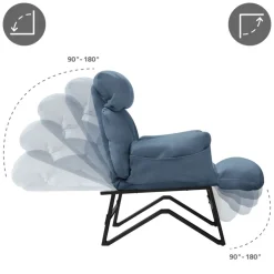 Loungesessel mit Armlehnen Blau Relaxsessel mit Leinenbezug ML-Design