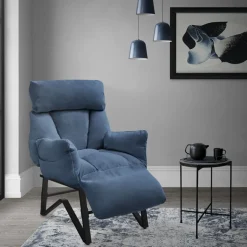 Loungesessel mit Armlehnen Blau Relaxsessel mit Leinenbezug ML-Design