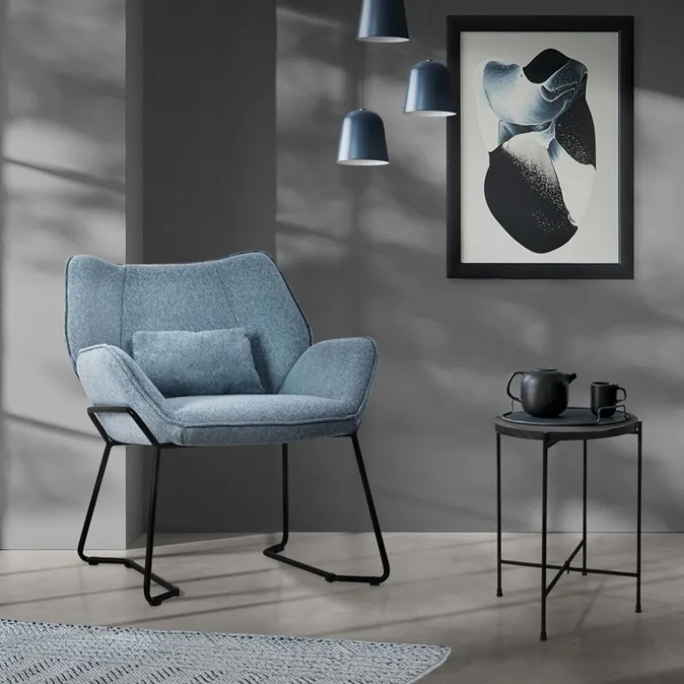 Loungesessel mit Armlehnen Blau Relaxsessel mit Leinenbezug ML-Design