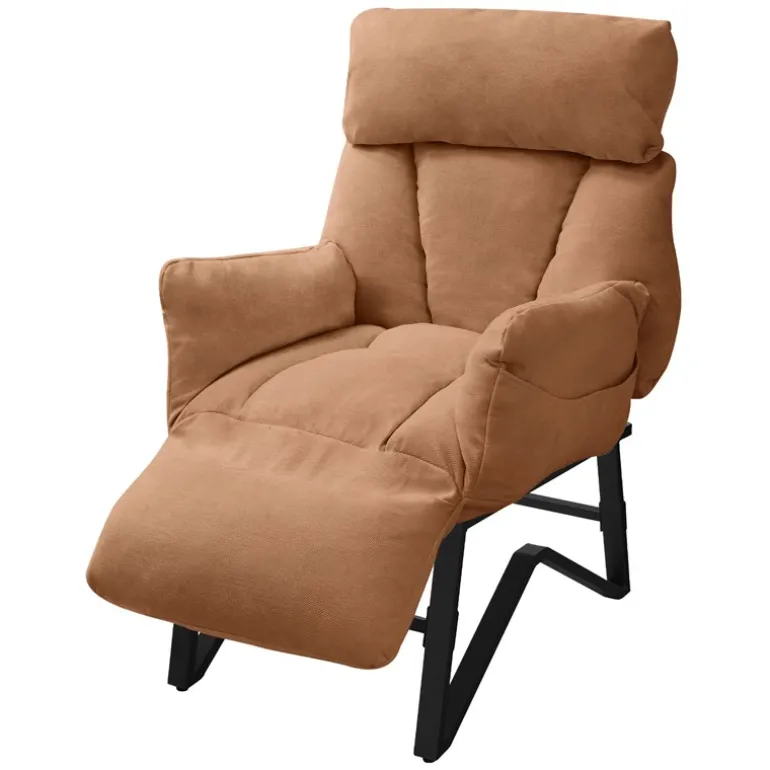 Loungesessel mit Armlehnen Braun Relaxsessel mit Leinenbezug ML-Design
