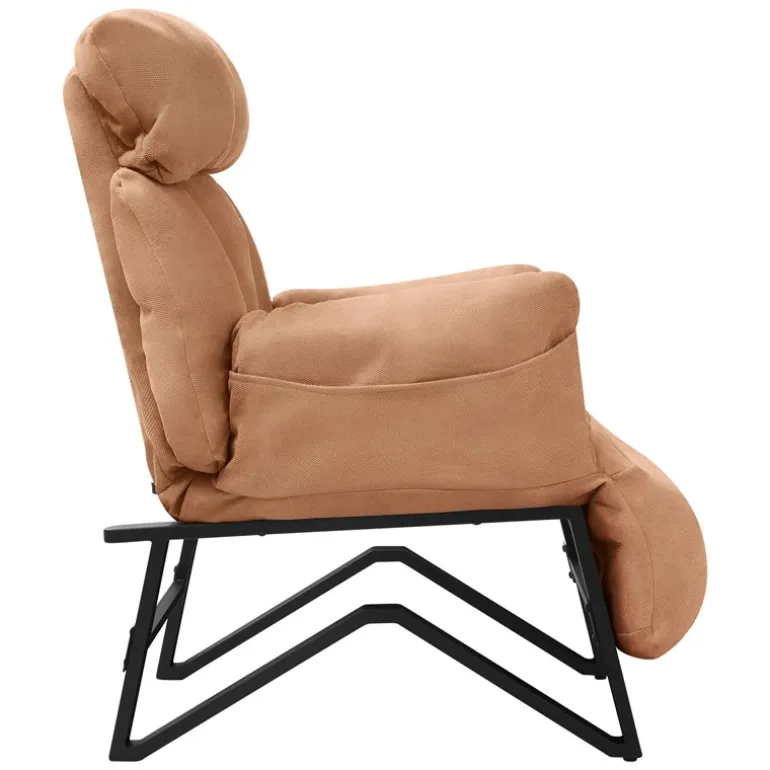 Loungesessel mit Armlehnen Braun Relaxsessel mit Leinenbezug ML-Design
