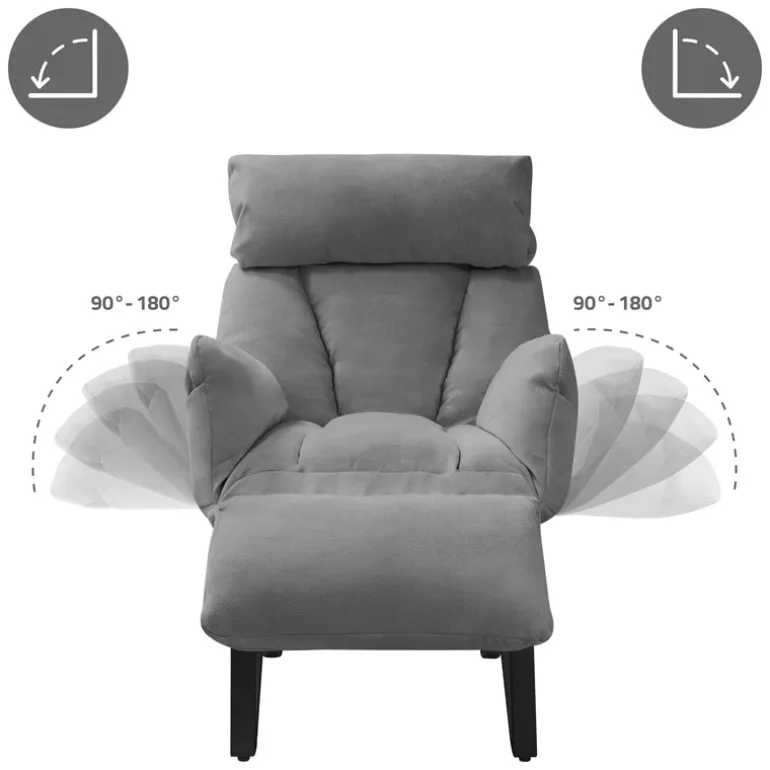 Loungesessel mit Armlehnen Grau Relaxsessel mit Leinenbezug ML-Design