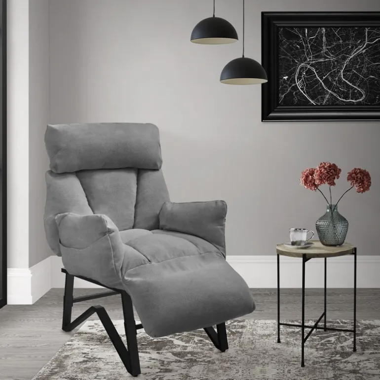 Loungesessel mit Armlehnen Grau Relaxsessel mit Leinenbezug ML-Design