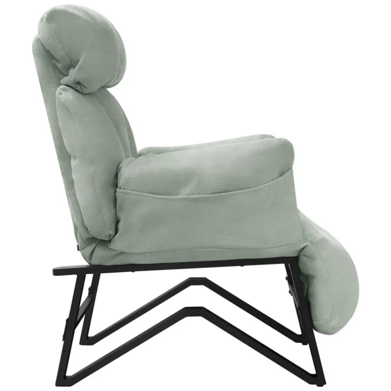 Loungesessel mit Armlehnen Grau/Grün Relaxsessel mit Leinenbezug ML-Design