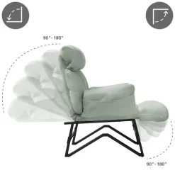 Loungesessel mit Armlehnen Grau/Grün Relaxsessel mit Leinenbezug ML-Design