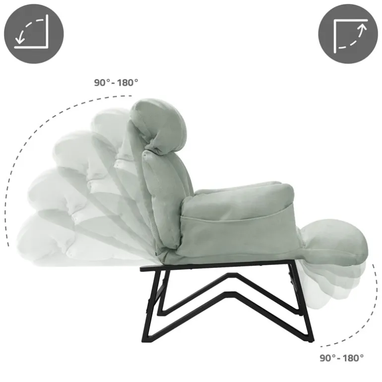 Loungesessel mit Armlehnen Grau/Grün Relaxsessel mit Leinenbezug ML-Design