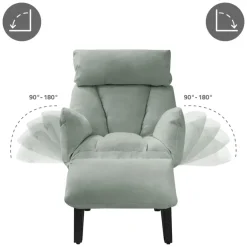 Loungesessel mit Armlehnen Grau/Grün Relaxsessel mit Leinenbezug ML-Design