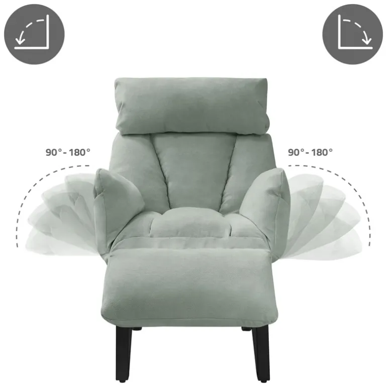 Loungesessel mit Armlehnen Grau/Grün Relaxsessel mit Leinenbezug ML-Design