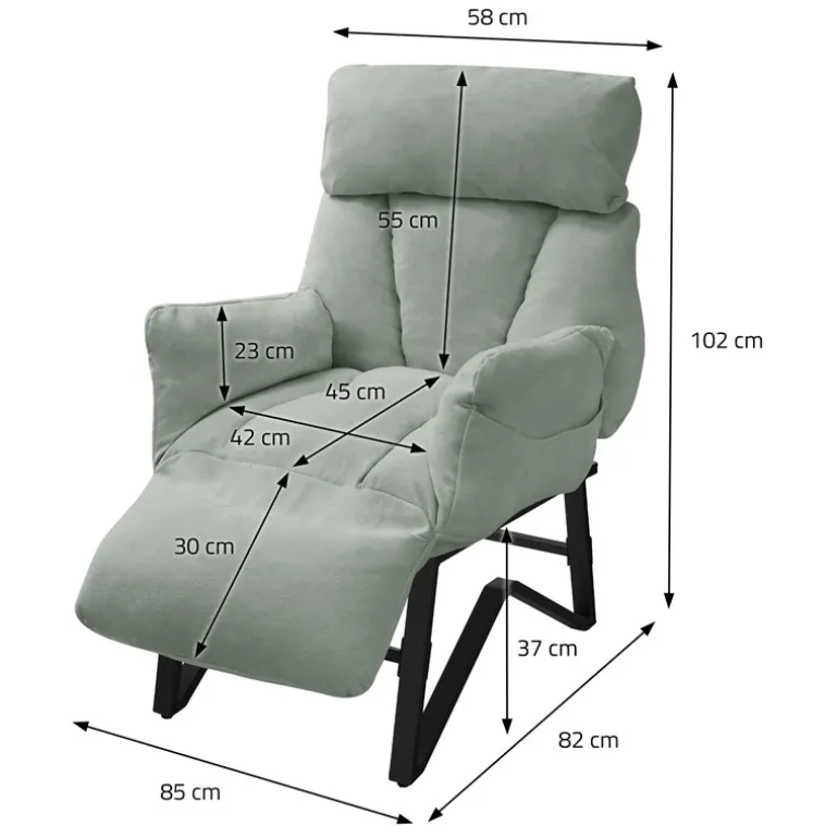 Loungesessel mit Armlehnen Grau/Grün Relaxsessel mit Leinenbezug ML-Design