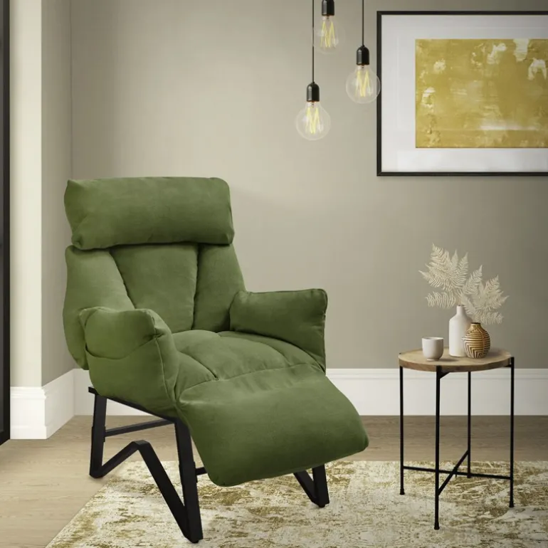 Loungesessel mit Armlehnen Grün Relaxsessel mit Leinenbezug ML-Design