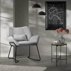 Loungesessel mit Armlehnen Hellgrau Relaxsessel mit Leinenbezug ML-Design