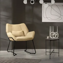 Loungesessel mit Armlehnen Rosa Relaxsessel mit Leinenbezug ML-Design