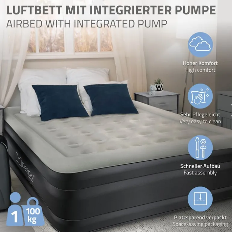 Luftmatratze Luftbett mit eingebauter Luftpumpe für 1 Person 196x97x47 cm Grau ML-Design