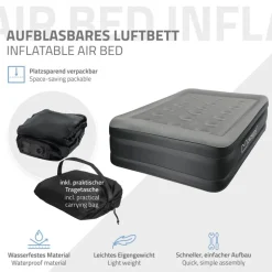 Luftmatratze Luftbett mit eingebauter Luftpumpe für 1 Person 196x97x47 cm Grau ML-Design