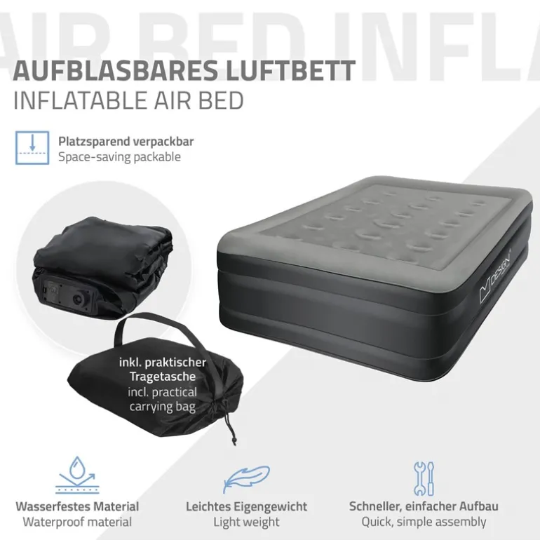Luftmatratze Luftbett mit eingebauter Luftpumpe für 1 Person 196x97x47 cm Grau ML-Design