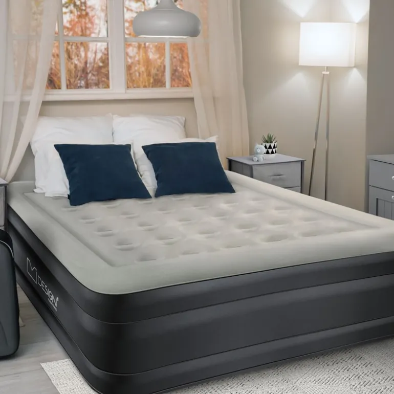 Luftmatratze Luftbett mit eingebauter Luftpumpe für 1 Person 196x97x47 cm Grau ML-Design