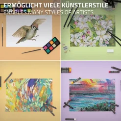 Malkoffer aus Holz 141-Teilig mit Buntstiften, Ölpastellkreide, Aquarellfarben