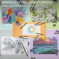 Malset 127-Teilig im Holzkoffer mit Farbtuben und verschiedenen Farbstiften für Groß und Klein