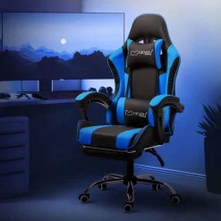 Massage Gaming Stuhl Schwarz/Blau aus PU-Leder ML-Design