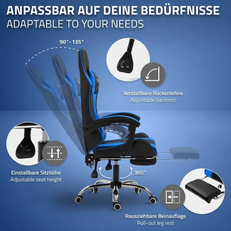 Massage Gaming Stuhl Schwarz/Blau aus PU-Leder ML-Design