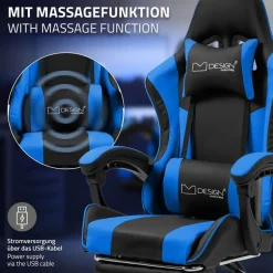 Massage Gaming Stuhl Schwarz/Blau aus PU-Leder ML-Design