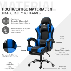 Massage Gaming Stuhl Schwarz/Blau aus PU-Leder ML-Design