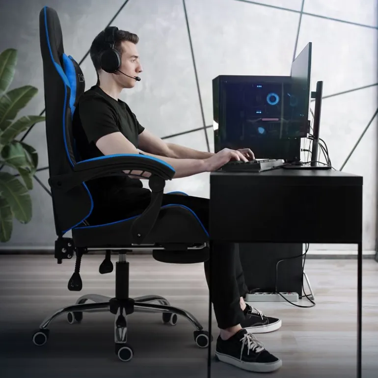 Massage Gaming Stuhl Schwarz/Blau aus PU-Leder ML-Design