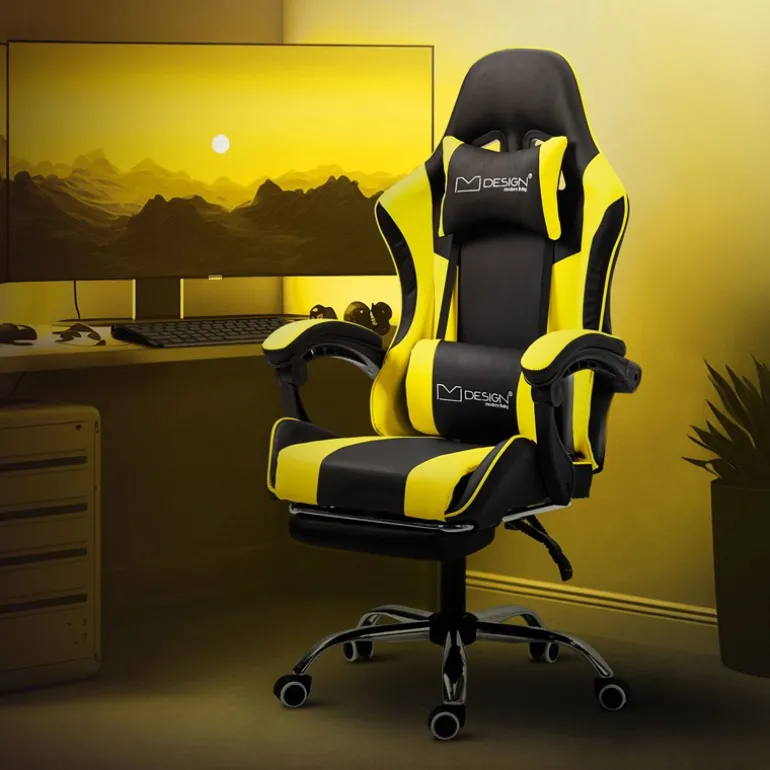 Massage Gaming Stuhl Schwarz/Gelb aus PU-Leder ML-Design