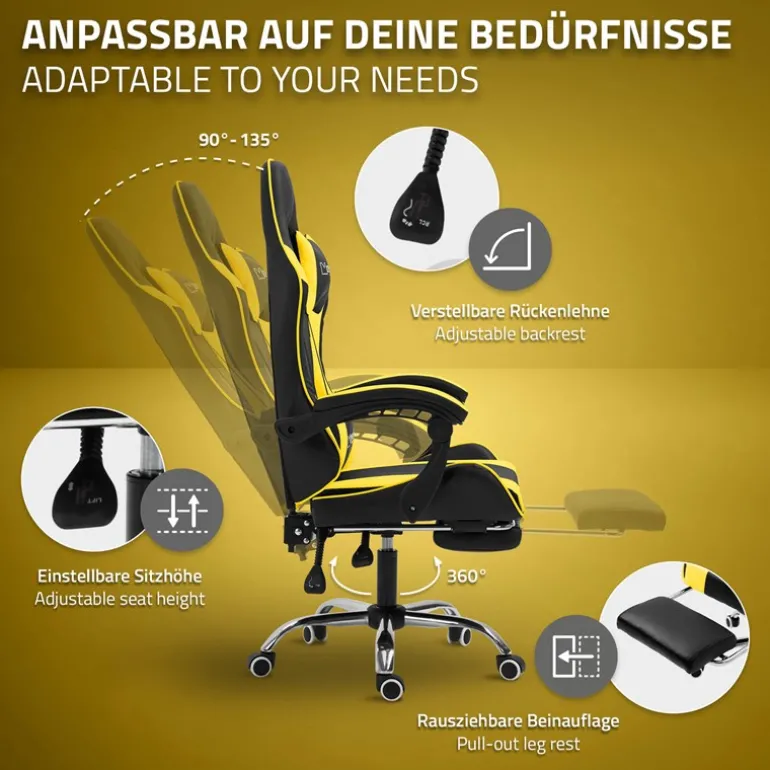 Massage Gaming Stuhl Schwarz/Gelb aus PU-Leder ML-Design