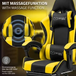 Massage Gaming Stuhl Schwarz/Gelb aus PU-Leder ML-Design
