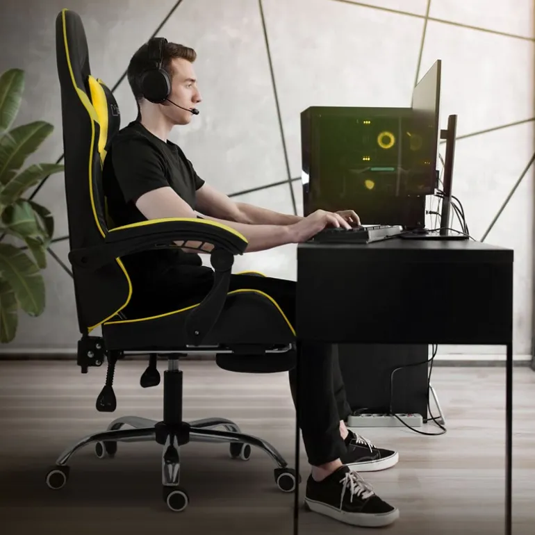 Massage Gaming Stuhl Schwarz/Gelb aus PU-Leder ML-Design