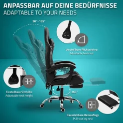 Massage Gaming Stuhl Schwarz/Grau aus PU-Leder ML-Design