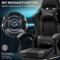 Massage Gaming Stuhl Schwarz/Grau aus PU-Leder ML-Design