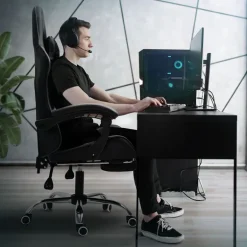 Massage Gaming Stuhl Schwarz/Grau aus PU-Leder ML-Design